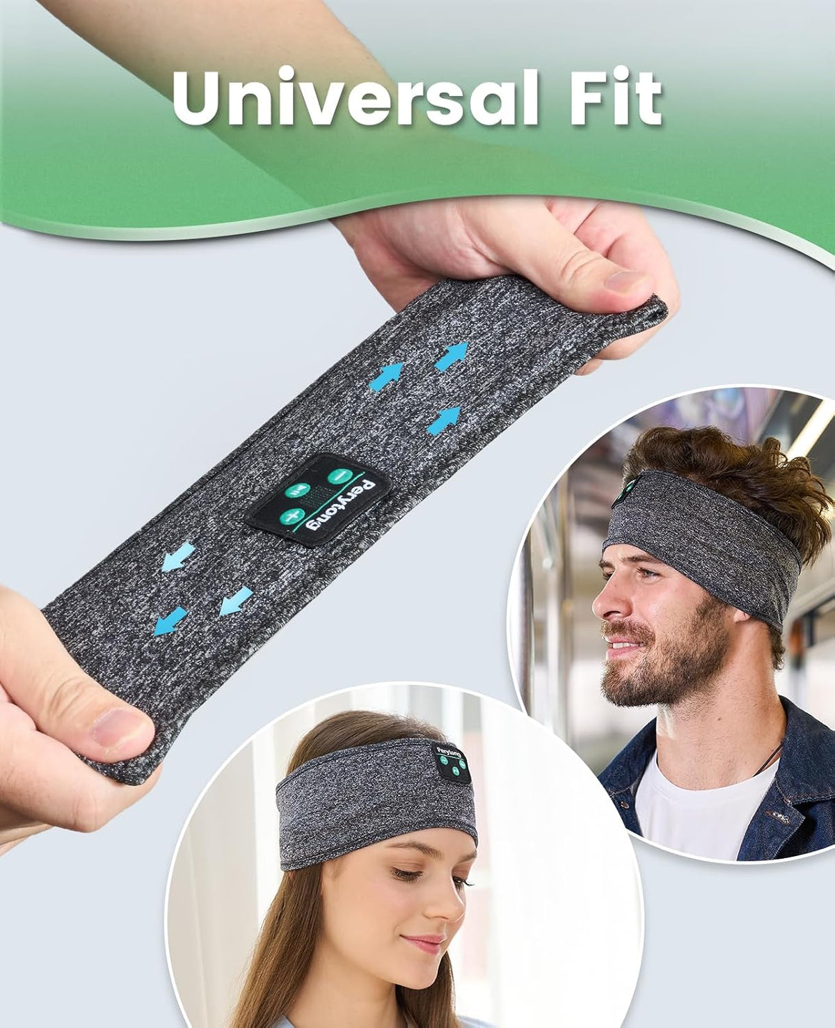 Perytong Sleep Headphones Bluetooth 5.4 Headband, Wireless Sleep Headphones for Side Sleepers - Sleeping Headband with Ultra-Thin Speaker Microphone Handsfree Gift Ideas for Women Men