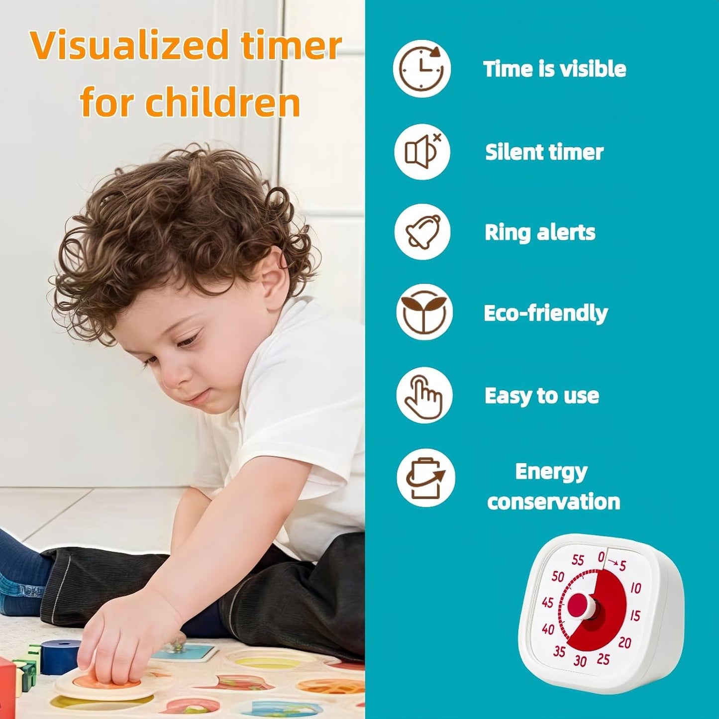 Visual Timer for Kids - 60 Minute Visual Kids Timer for Classroom Home Office, Countdown Timer for Cooking Teaching Working Meeting (Orange)
