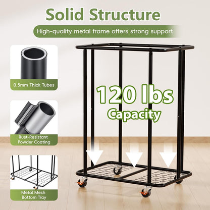 Laundry Hamper with Wheels, 150L Rolling Laundry Basket with Bag & Handles | Sturdy Metal Frame | Removable Bag | Large & Tall Dirty Clothes Hampers for Laundry Room, Bedroom, Dorm, Bathroom-Black