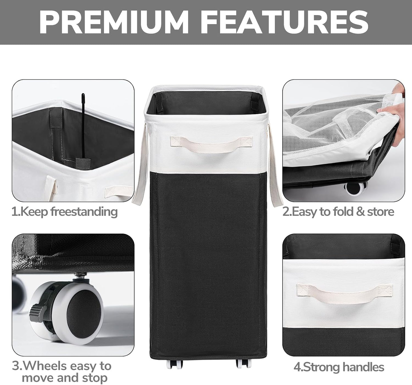 Goodpick 75L Laundry Basket with Wheels & Removable Wash Bag for Dorm | Rolling Laundry Basket with Handles for Dirty Clothes, Fodable Hamper for Laundry Room, Dorm Room Essentials, Grey