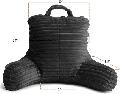 Nestl Reading Pillow with Shredded Memory Foam, Luxe Cut Plush Back Pillow for Sitting Up in Bed, Back and Arms Adjustable Support for Adult & Teens, Backrest Pillows with Washable Cover Dark Grey