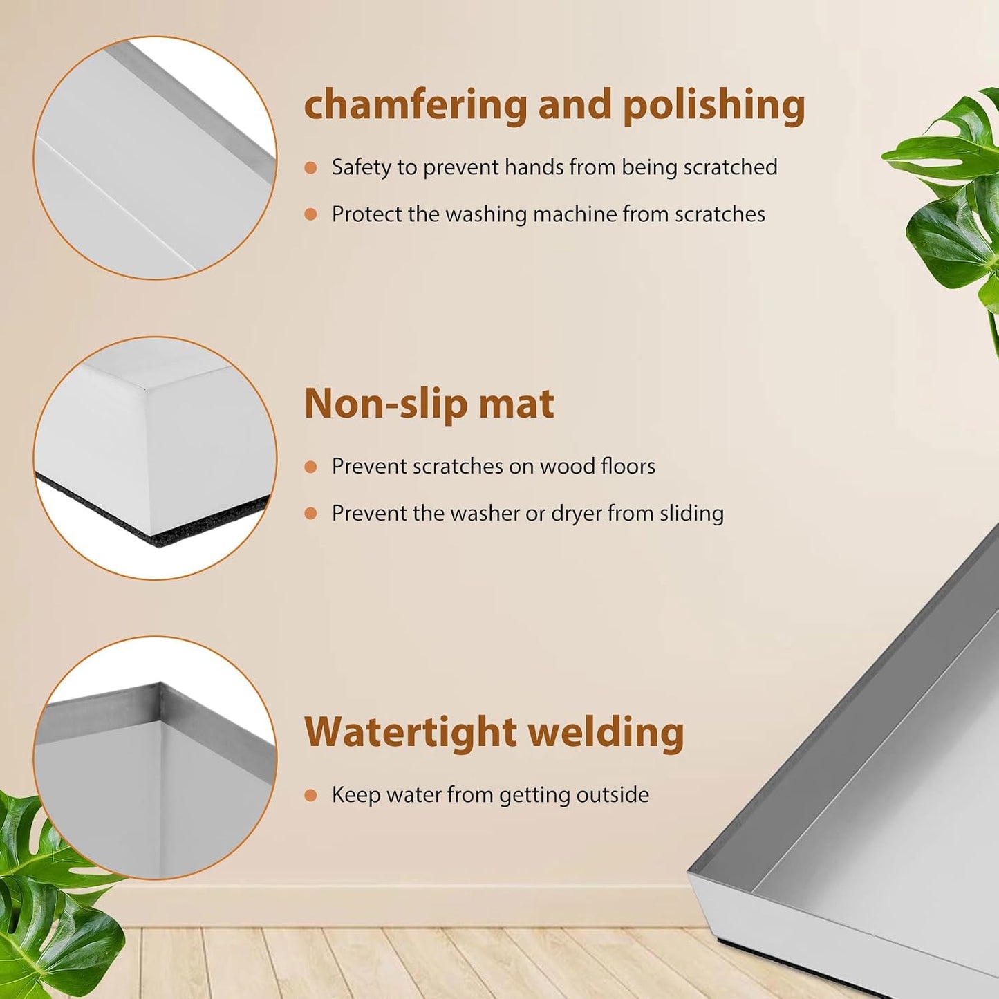 Upgraded 30" x 28"×2.5" 304 Stainless Steel Washing Machine Drip Pan | Heavy Duty Washer Drip Tray with Anti-slip Bottom Pad-Free with this Multi-Purpose Washer Drip Pan