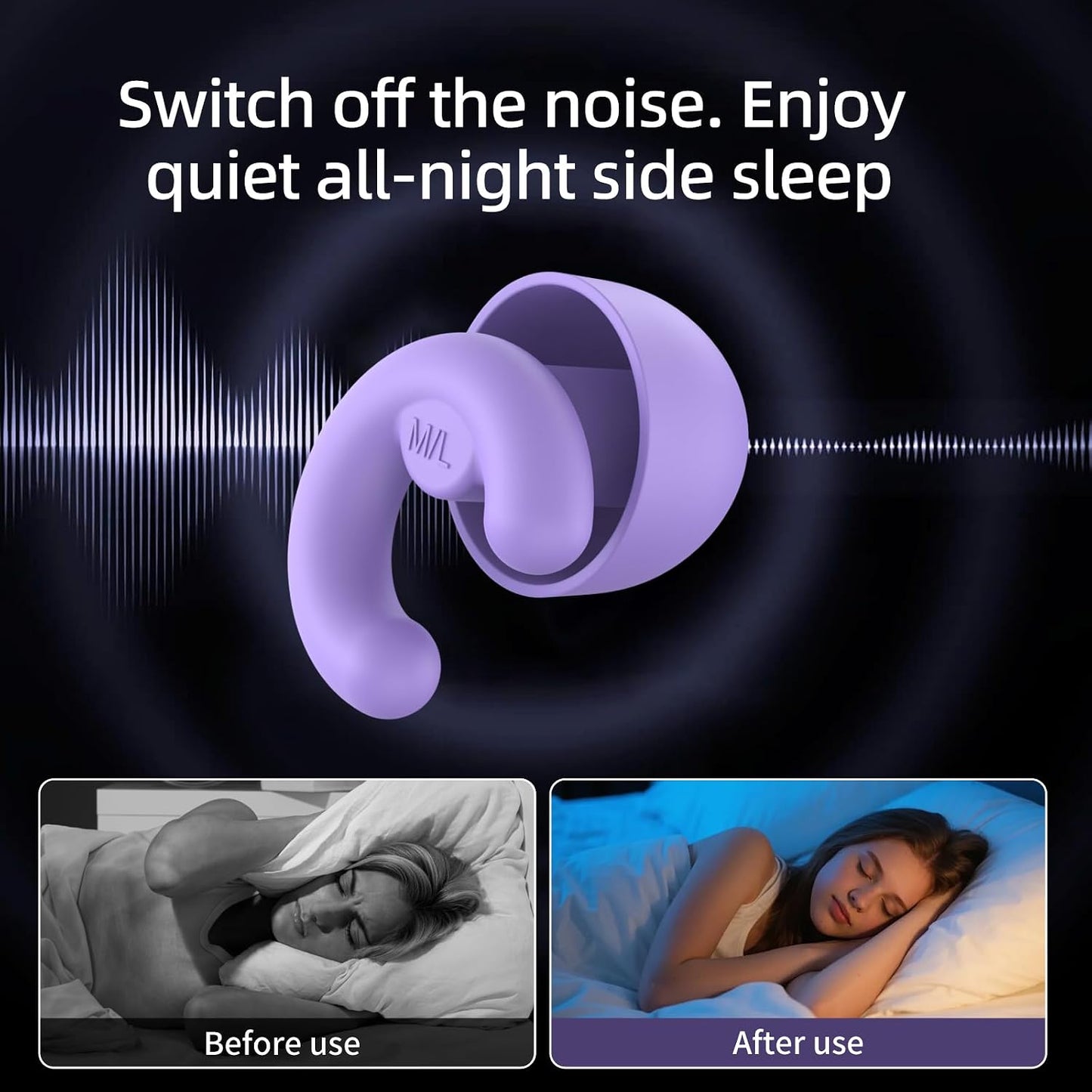 Noise Cancelling Ear Plugs Sleep 50dB NRR Side Sleep Small Ear | ultra soft silicone, reusable one-piece design, 4 sizes included, portable case