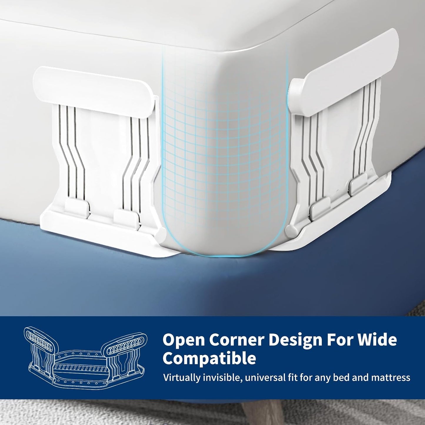 AMOVO Bed Sheet Holders for Corners Keep Sheets in Place Firmly - Foldable Fitted Sheet Holders Heavy Duty Sheet Locks Mattress Sheet Fasteners, Set of 4 Lock Sheet Clips (Snow-White)