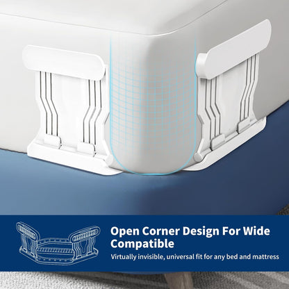 AMOVO Bed Sheet Holders for Corners Keep Sheets in Place Firmly - Foldable Fitted Sheet Holders Heavy Duty Sheet Locks Mattress Sheet Fasteners, Set of 4 Lock Sheet Clips (Snow-White)