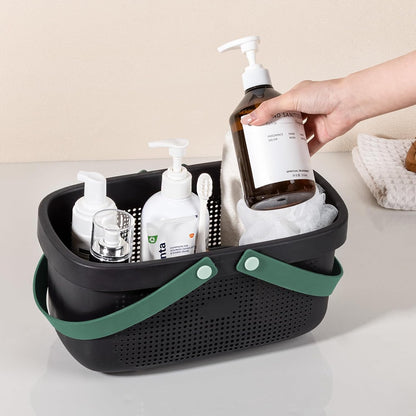 JiatuA Plastic Storage Basket with Handle Portable Shower Caddy Tote Organizer Basket Bin for Bathroom Kitchen Dorm Room Bedroom, Green | Sturdy Drainage Large Capacity Organizer Basket with Silicone Handles for Bathroom Kitchen Bedroom College Dorm