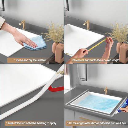 39” Transparent Shower Threshold Water Dam Stopper for Dry Wet Separation | Self Adhesive Collapsible Walk in Shower Splash Guard Seal Strip,Silicone Sink Edge Water Barrier for Bathroom,Kitchen