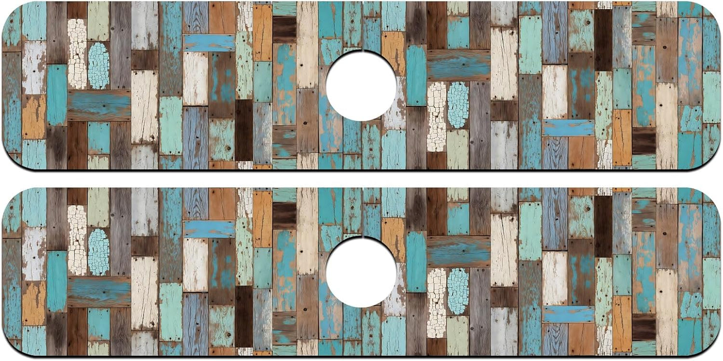 2 Pcs Kitchen Sink Splash Guard Faucet Mat Wood Grain Pattern Faucet Mat for Sinks Natural Wood Color Absorbing Drying Mats for Kitchen Bathroom, 23.6x5.5inch