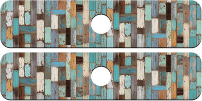 2 Pcs Kitchen Sink Splash Guard Faucet Mat Wood Grain Pattern Faucet Mat for Sinks Natural Wood Color Absorbing Drying Mats for Kitchen Bathroom, 23.6x5.5inch