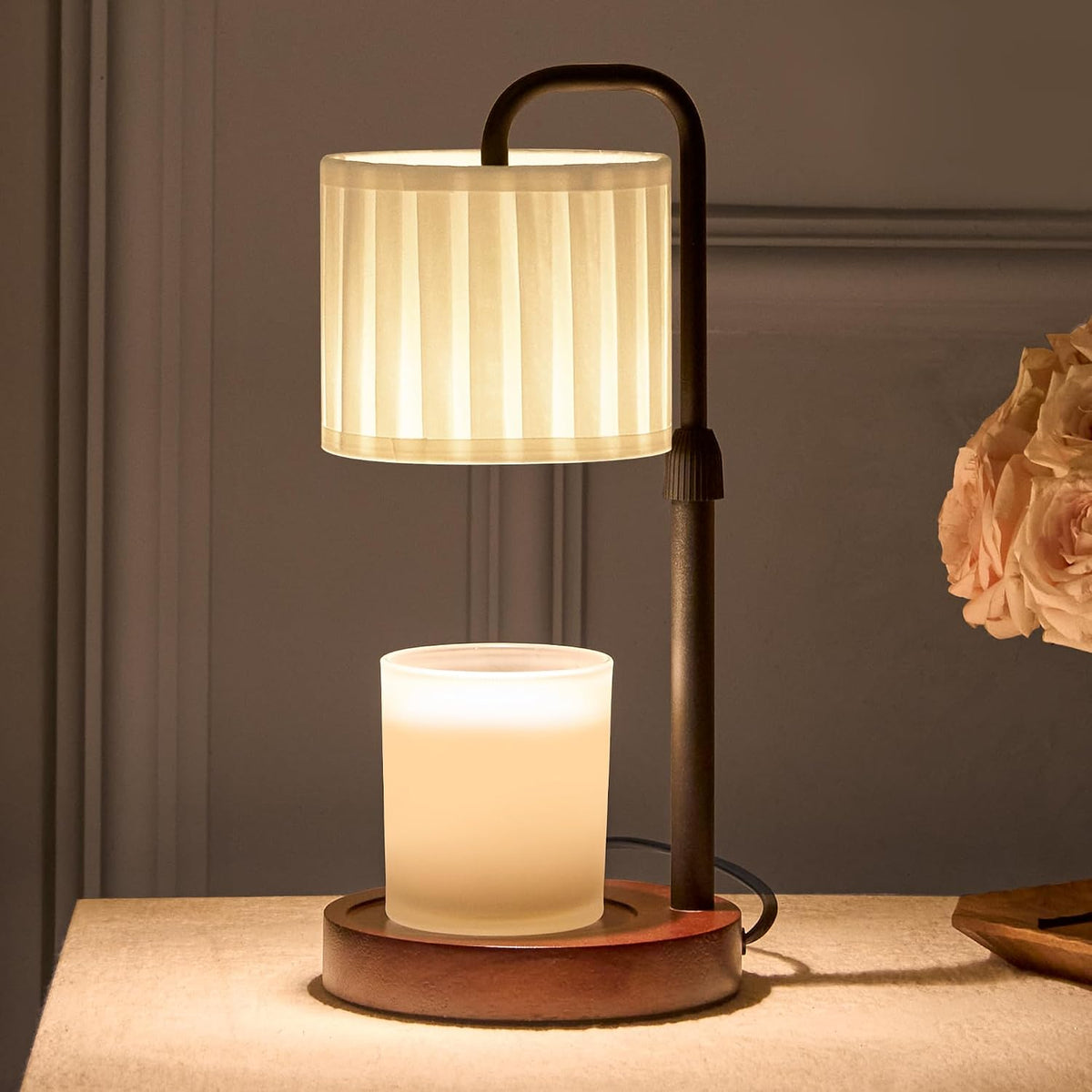 Candle Warmer Lamp with Timer, Dimmable Wax Warmer Candle Lamp for Jar Candle with 2 Bulbs, Christmas Birthday Gifts for Women Mom, Home Decor for Room, Bedroom, Kitchen-Linen Fabric