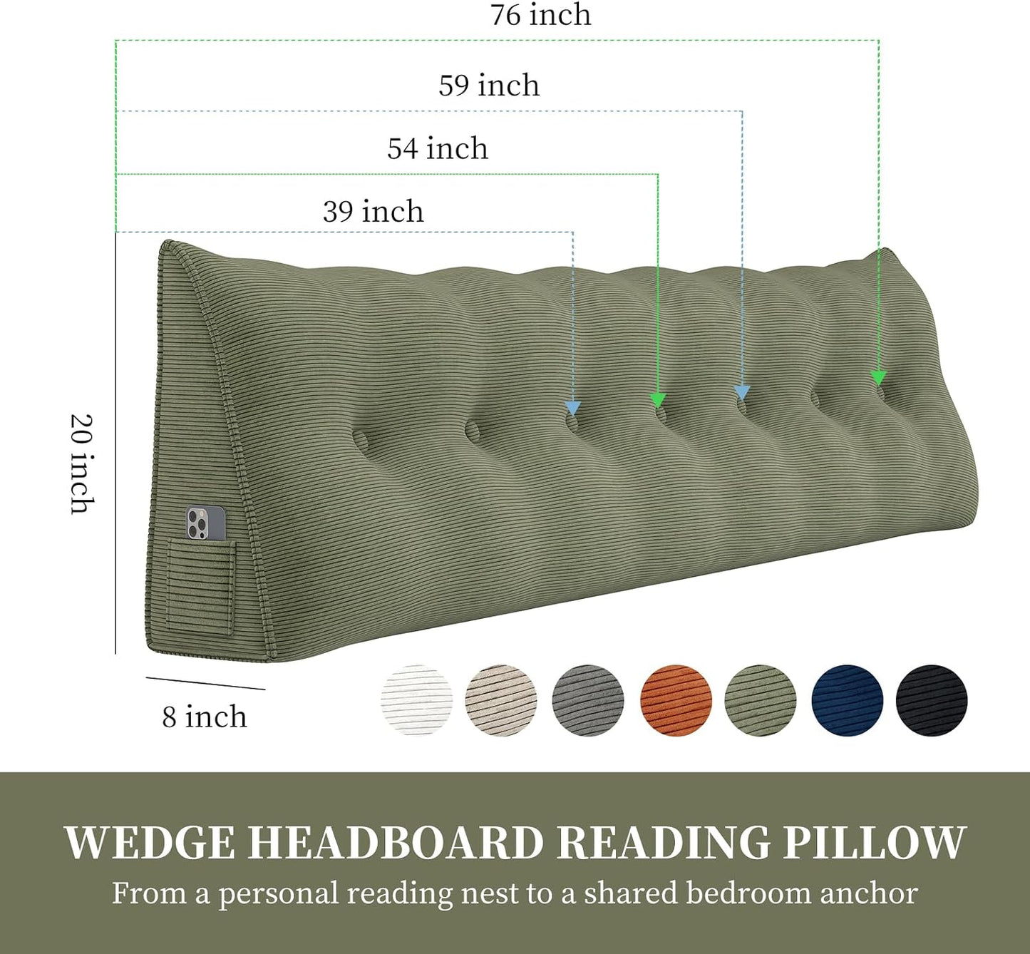 Headboard Wedge Pillows for Sitting Up in Bed Rest Adult，Triangular Upholstered Stuffed Reading Pillow for Sofa Couch Back Cushions Lumbar Body Support Dorm Bedroom（King，Corduroy Gray）