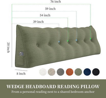 Headboard Wedge Pillows for Sitting Up in Bed Rest Adult，Triangular Upholstered Stuffed Reading Pillow for Sofa Couch Back Cushions Lumbar Body Support Dorm Bedroom（King，Corduroy Gray）