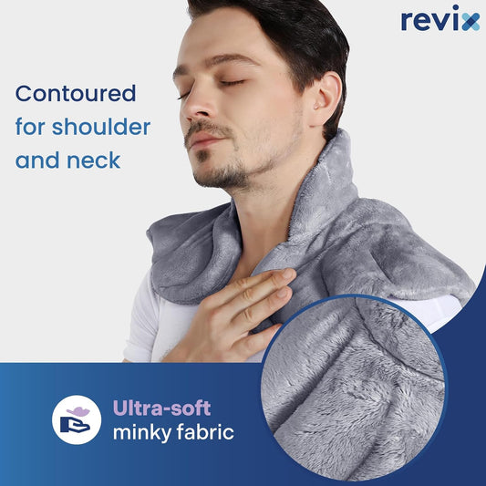 REVIX Microwavable Heating Pad for Neck Shoulders & Back, Moist Heat, Gray