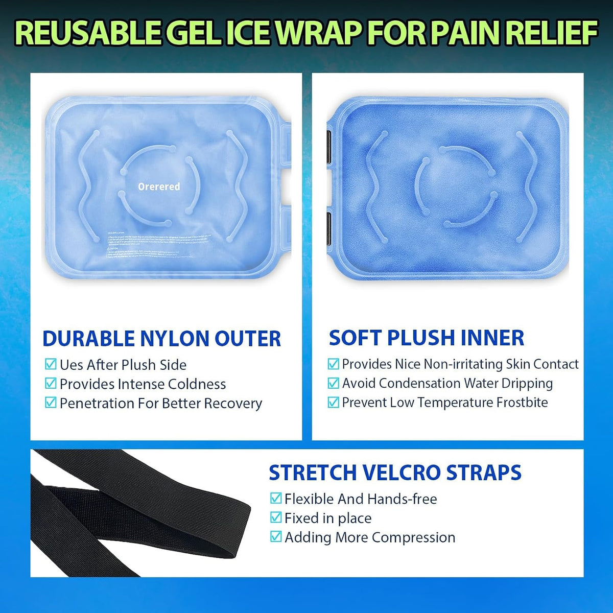 Ice Packs for Injuries Reusable Knee Gel Ice Pack Wrap for Swelling Black