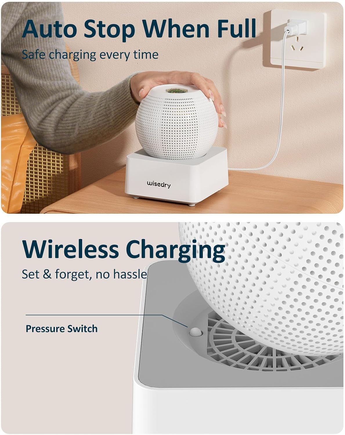 Wisedry 2 Hours Fast Rechargeable Mini Dehumidifier - Wireless Gun Safe Dehumidifier, Auto-Shutoff, Indicator Function (2 Dehumidifiers, White)
