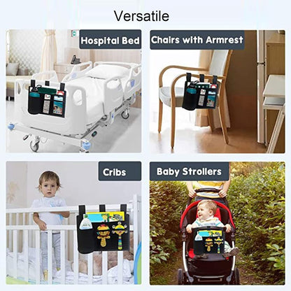 Bedside Storage Bag, Multiple Pocket Hanging Organizer with Adjustable Fasteners Space Saving Bedside Caddy for Bunk Hospital Beds Dorm Bed Rails