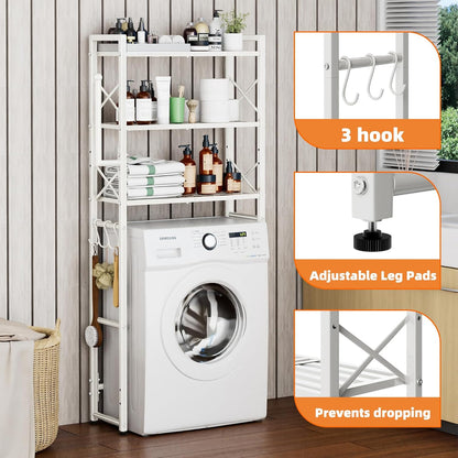 Simple Trending Over The Toilet Storage Cabinet, Metal Bathroom Shelf Organizer with Paper Holder and Hooks, 3 Tier, Black