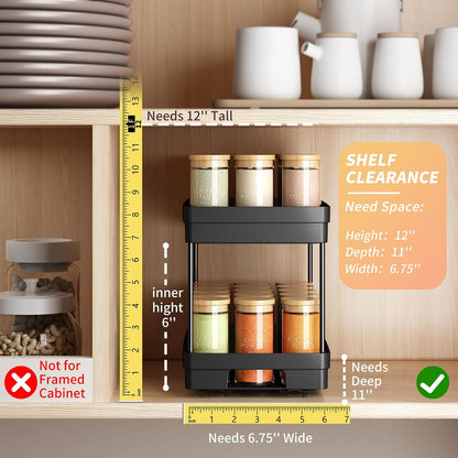 Pull Out Spice Rack Organizer for Cabinet, 3 Packs Slide Out Spice Racks Organizer, Spice Cabinet Organizers, Cabinet Size Need:12'' Highx11'' Deepx5'' Wide,Each Tier Hold 10 Spice Jar - 2 Tier, Black