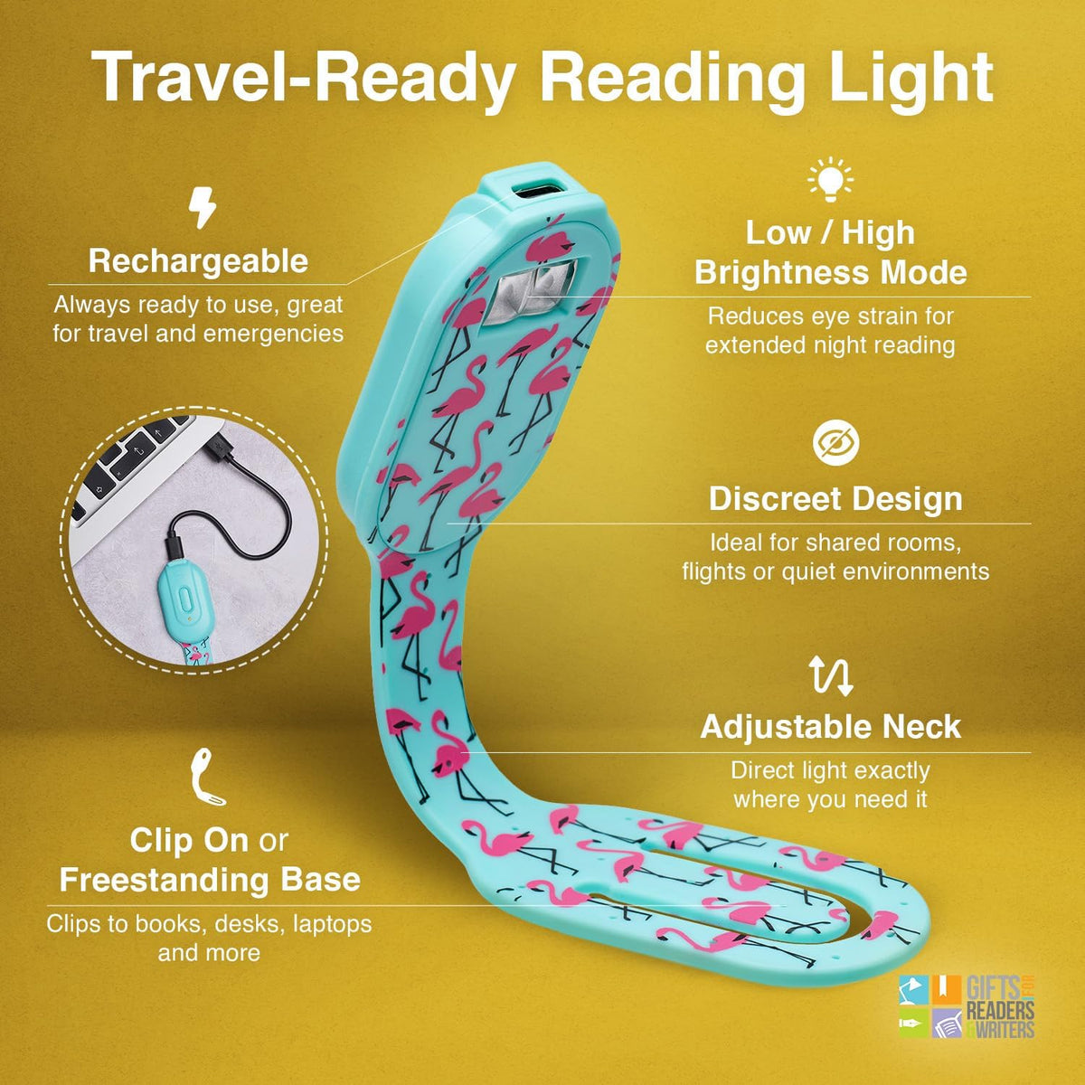 Gifts for Readers & Writers Rechargeable Book Light for Kids, Clip On Reading Light for Bed, 2in1 Flexilight Pals & Bookmark, 12 Hours of Light Once Charged, Includes USB Cable & 2 LED Lights, Dog