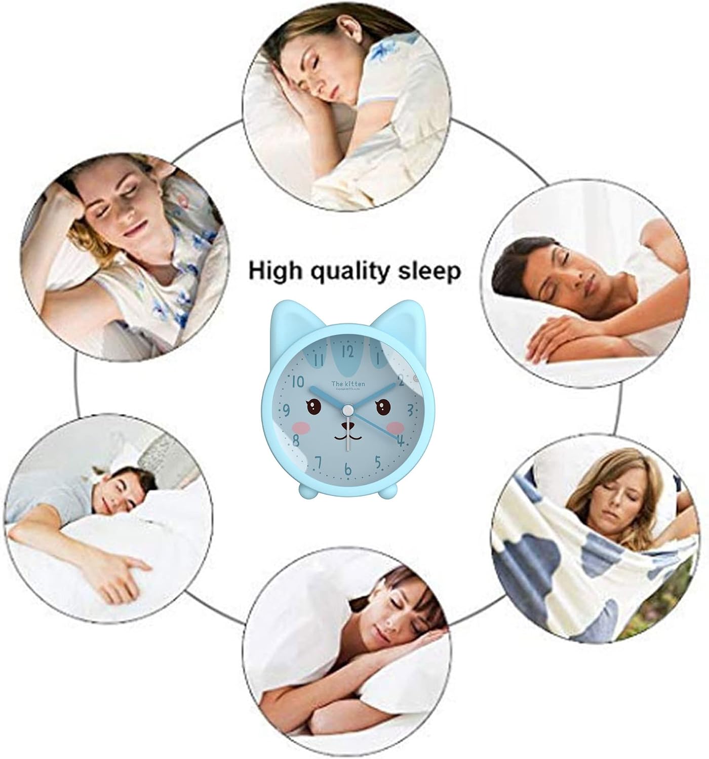 3" Cat Silicone Analog Alarm Clock Silent Non Ticking Backlight Desk Clock