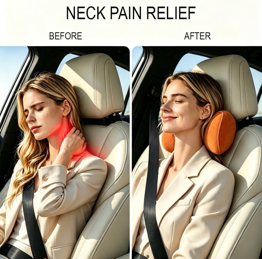Car Neck Support Pillow Recliner Headrest Pillow for Neck Pain Relief Tan