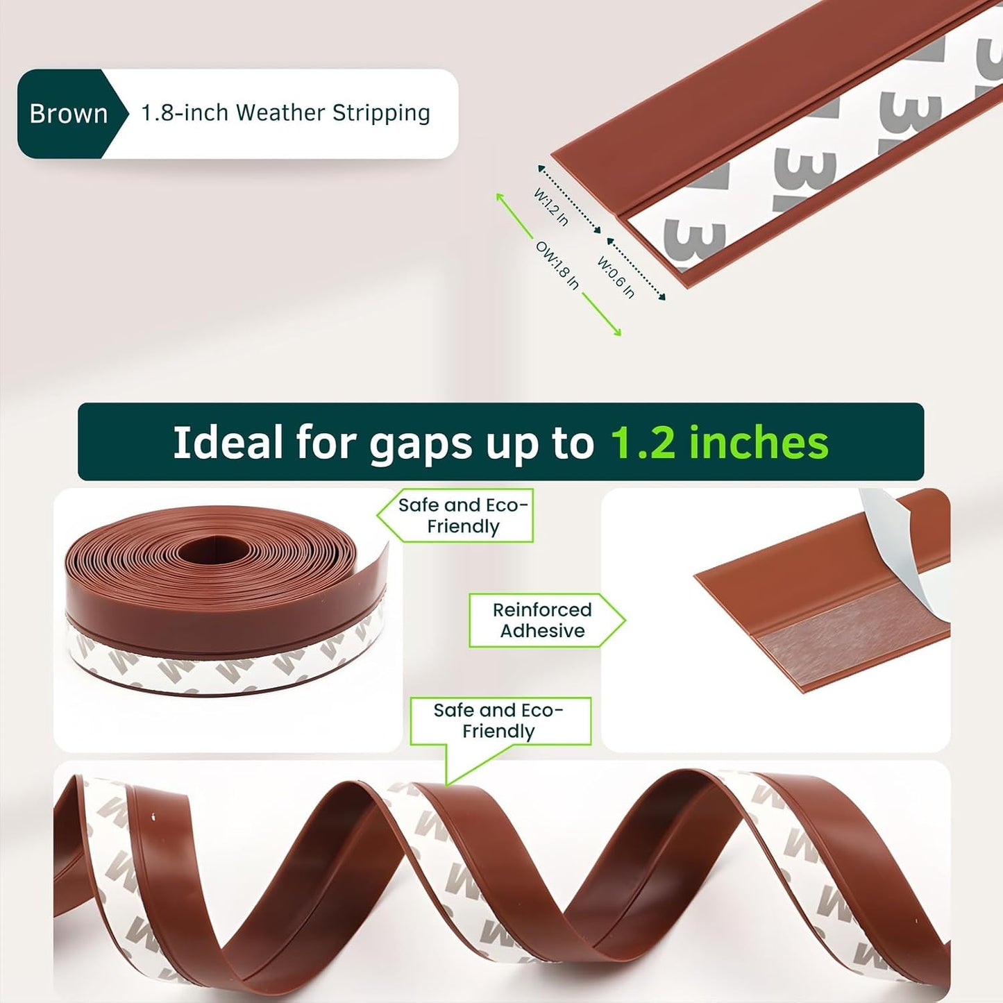 Weather Stripping Door Seal - Updated 1.4in Door Draft Stopper | Silicone Seal Strip for House and Glass Shower Doors for Windows Gaps of Collision and Side, Window Insulation for Winter