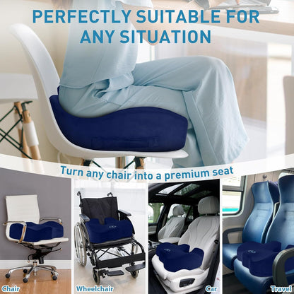 BlissTrends Memory Foam Seat Cushion for Office Chair & Car Seat, Black | 4.7in Ergonomic Tailbone & Sciatica Support with Removable Velvet Cover for Pressure Relief and Long Sitting Comfort