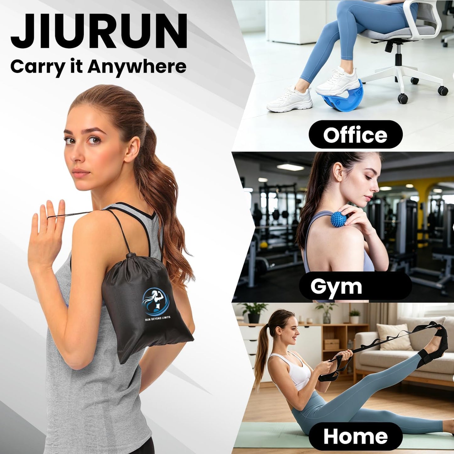 JIURUN Calf Stretcher and Foot Rocker for Plantar Fasciitis - Leg Stretching Strap, Hamstring and Calf Stretcher, Suitable for Stretching Legs and Thighs (Blue)
