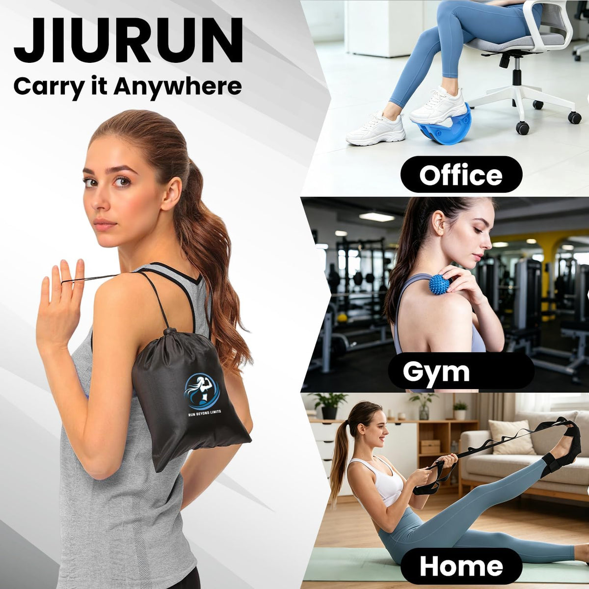 JIURUN Calf Stretcher and Foot Rocker for Plantar Fasciitis - Leg Stretching Strap, Hamstring and Calf Stretcher, Suitable for Stretching Legs and Thighs (Blue)