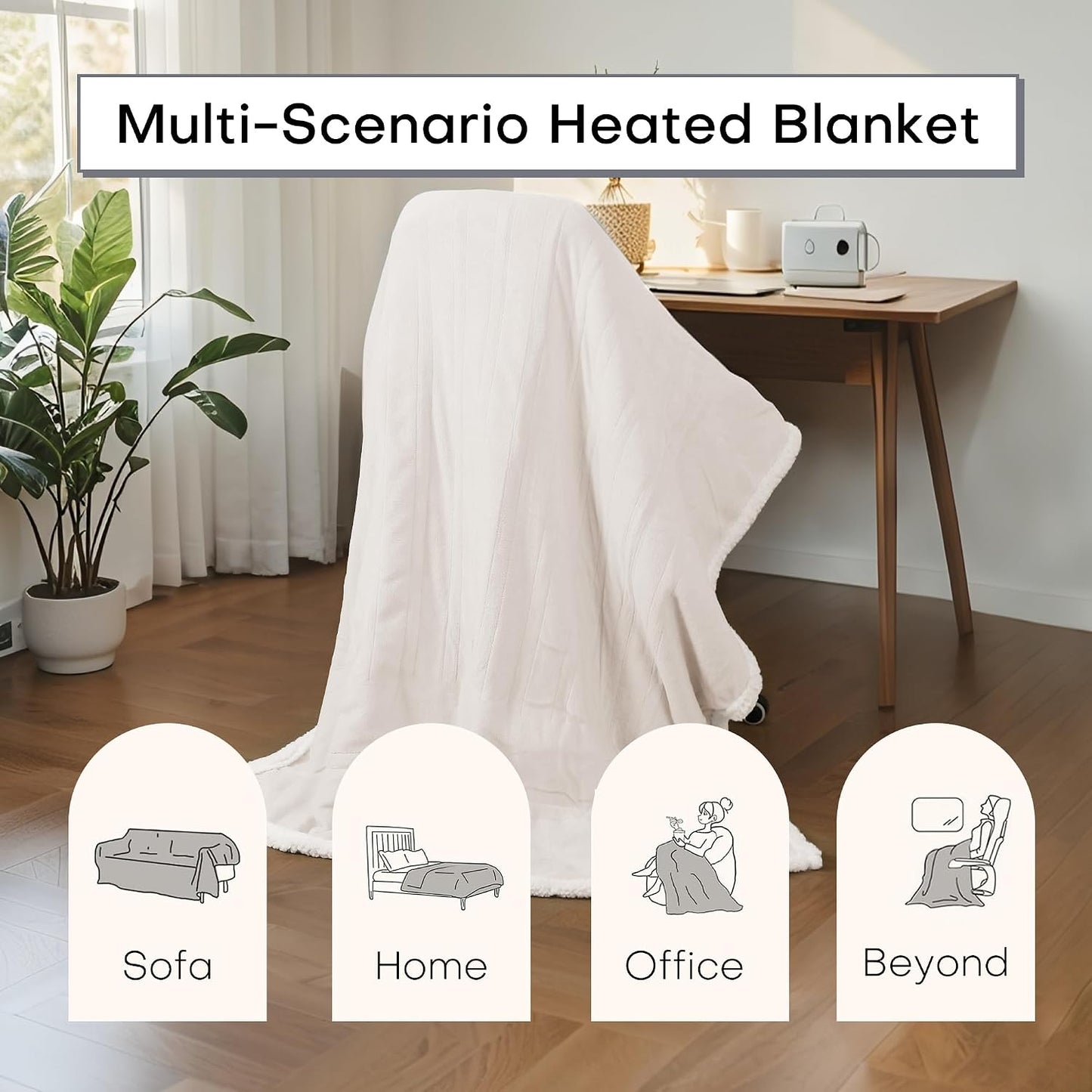 Electric Heated Blanket Full Size 72"x84" – Light Gray | ETL for Safe Overnight, 4 Heat Settings & 10H Auto Off, Dual-Sided Microplush Sherpa for Home Night, Machine washable