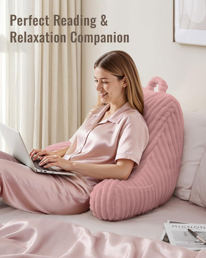 Blissful Diary Reading Pillow, Backrest Pillow with Shredded Memory Foam for Adult & Children, Designed for Bed and Couch Sitting Up, Includes Arms, Pockets and Washable Cover, Off White