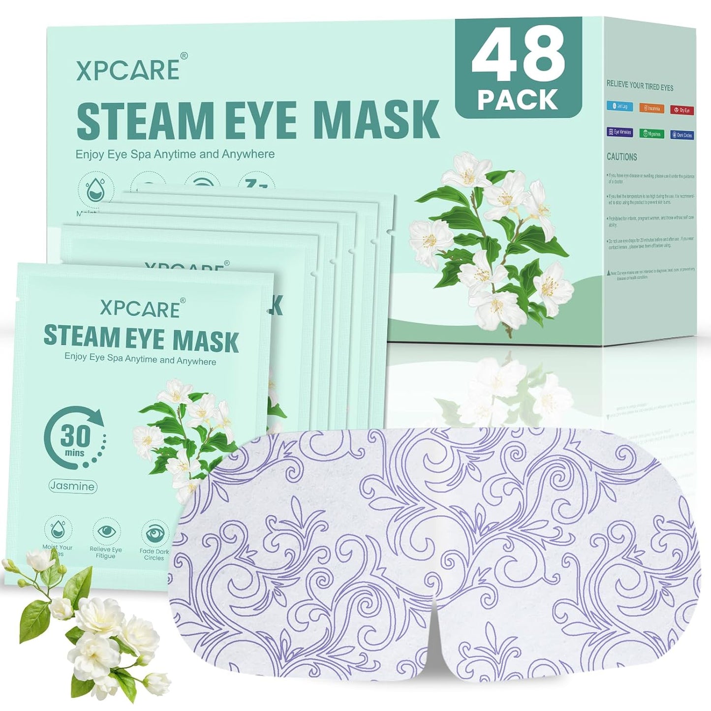 XPCARE 48 Pack Steam Eye Masks for Dry Eyes, Self Heated Steam Warm Eye Mask, Disposable Heated Eye Mask for Dark Circles, Puffy Eyes, Relief Stress Eye Fatigue (Unscented)