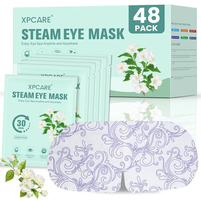XPCARE 48 Pack Steam Eye Masks for Dry Eyes, Self Heated Steam Warm Eye Mask, Disposable Heated Eye Mask for Dark Circles, Puffy Eyes, Relief Stress Eye Fatigue (Unscented)