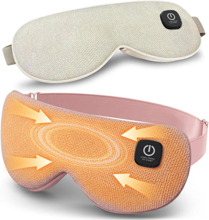 Cordless Heated Eye Mask, Rechargeable Mask with 4 Heat Levels for Dry Eyes | Fast Heating Mask with Washable Covers for Sleep, Travel, MGD, Blepharitis, 1500mAh Large Battery, Purple & Beige