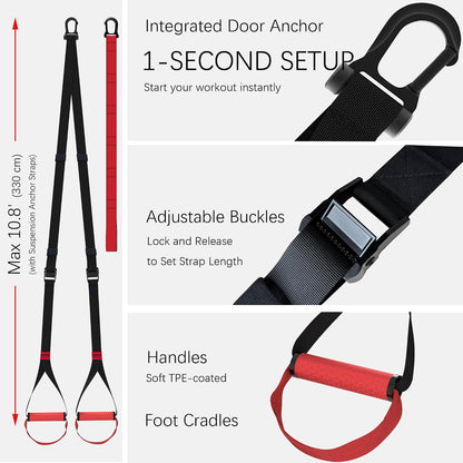 Suspension Straps Trainer with Built-in Door Anchor, All-in-One Bodyweight Training System for Home & Outdoor Use - Quick Setup in 1 Second