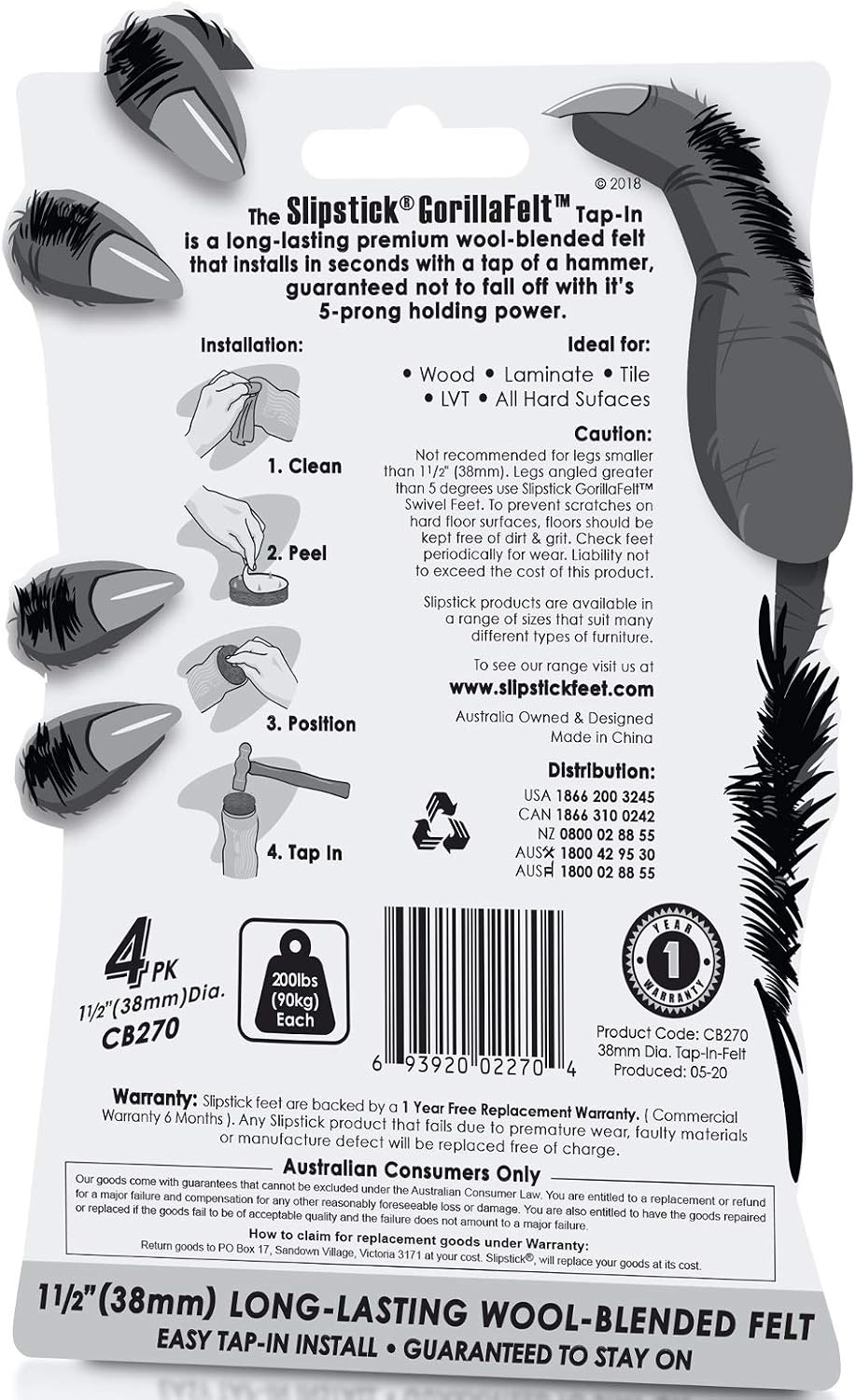 Slipstick Gorilla Felt Furniture Pads (189 Piece Variety Pack) Premium Furniture Pads & Chair Leg Floor Protectors for Hardwood Floors & Hard Surfaces