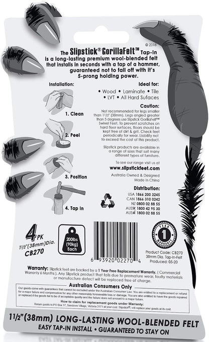 Slipstick Gorilla Felt Furniture Pads (189 Piece Variety Pack) Premium Furniture Pads & Chair Leg Floor Protectors for Hardwood Floors & Hard Surfaces
