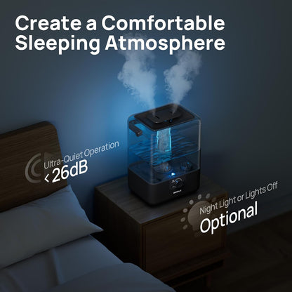 CHIVALZ Humidifiers for Bedroom Large Room, 6L Cool Mist Top Fill Humidifier with Essential Oil Diffuser, 26dB Quiet Ultrasonic Humidifier for Baby Nursery Plants, 50H Runtime Night Light 1 Pack White | Easy to Refill and Clean, Oil Diffuser, Blue