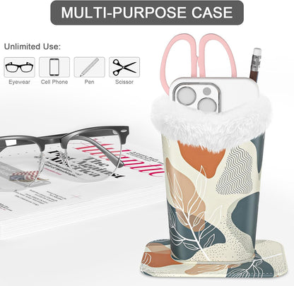 Eyeglasses Holder,Plush Lined PU Leather Pattern Stand Case with Magnetic Base,Unisex for Women Men