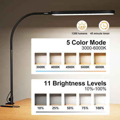 SKYLEO Desk Lamp for Home Office, Eye Comfortable LED Desk Light for Long Hours, Adjustable Swing Arm with Memory Function, Black