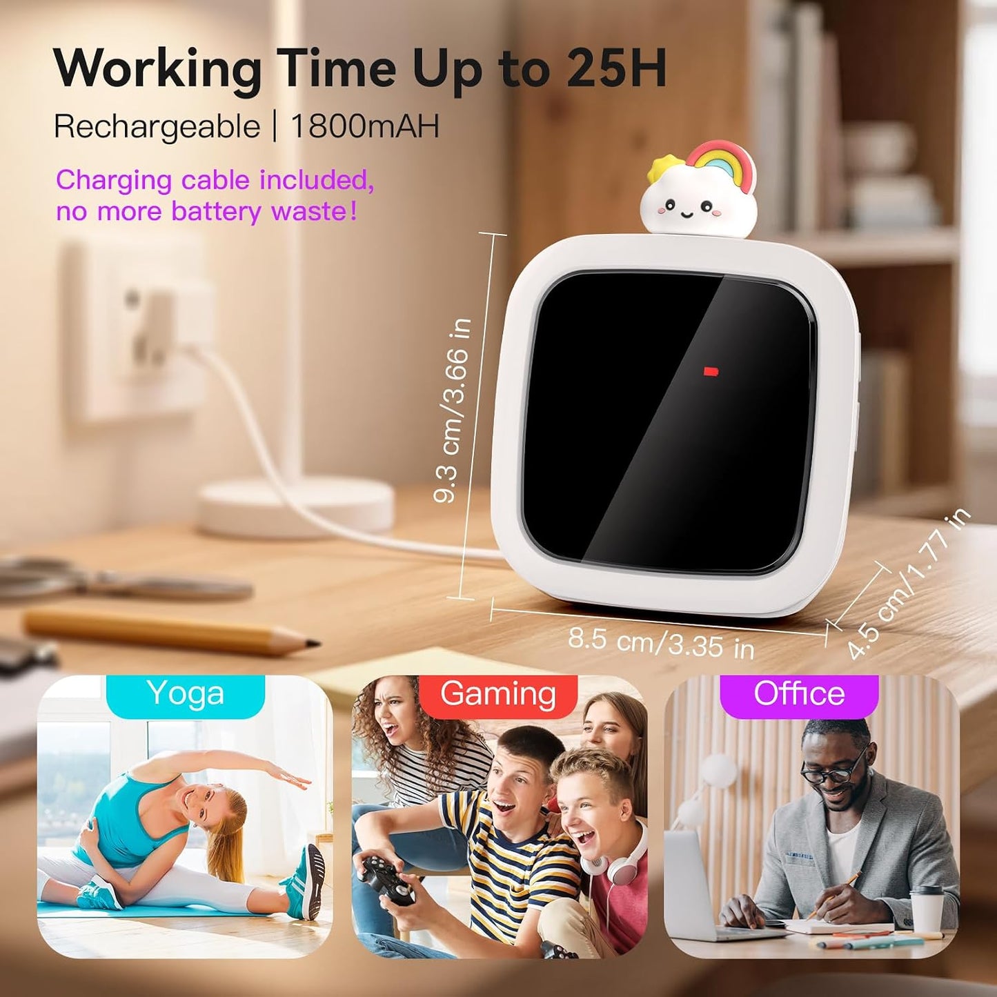 Yunbaoit Digital Visual Timer for Kids, 99-Minute Countdown, Rechargeable | 19 Music Alarm, Pause Function, 9 Optional DIY Color Planet Display, Robot Doll, for Study, Homeschool, Kitchen
