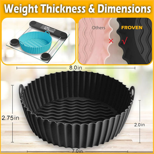 8 Inch Square Silicone Air Fryer Liners (2 Pack) Pink & Grey Reusable Non-Stick Inserts with Handles for Mess-Free Cooking & Heat Resistance – For Airfryer Ninja COSORI Instant Vortex & More
