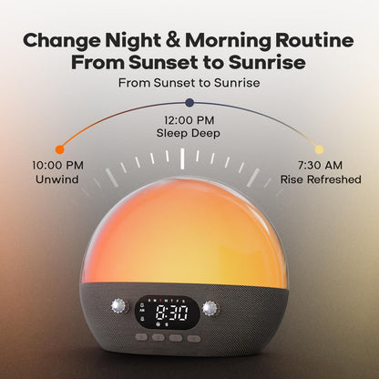 Sunrise Alarm Clock for Heavy Sleepers, Wake Up Light with Sunrise/Sunset Simulation, Dual Alarms & Natural Sounds, Snooze & Sleep Aid, FM Radio, 7 Colors Night Light for Bedroom, Ideal for Gift