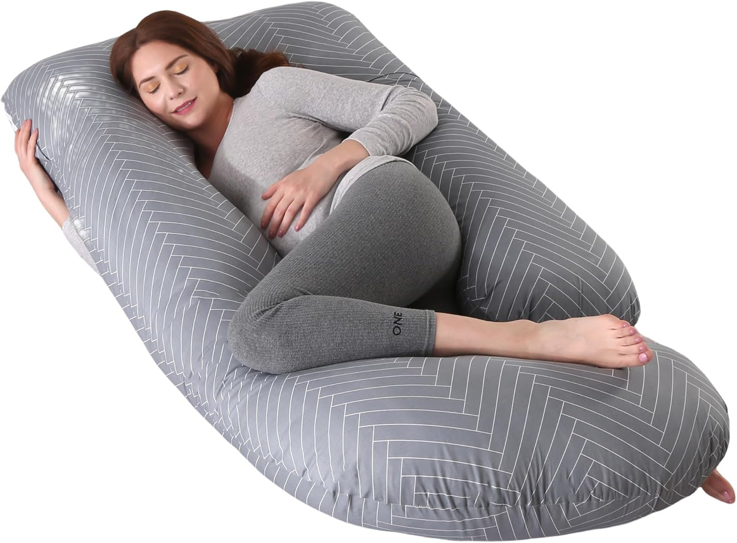 ALLOPERA Pregnancy Pillows for Sleeping, 57-Inch U-Shaped Full Body Maternity Pillow with Adjustable Fill and Removable Washable Cover, Back, Belly, Hip and Leg Support for Pregnant Women, Black Grey