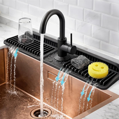No More Wet Counters - Kitchen Sink Faucet Mat, 24” Silicone, Black