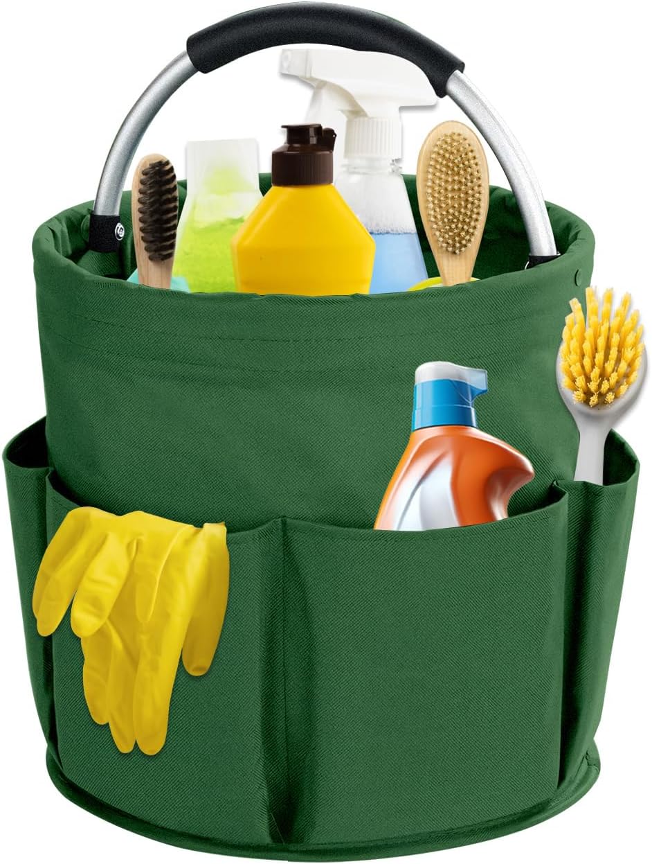17L Cleaning Caddy with Handle, Cleaning Supplies Organizer, Foldable Storage Basket, Cleaning Supply Caddy, Portable Multi Cleaning Bucket Bag for Home, Garden (Blue)