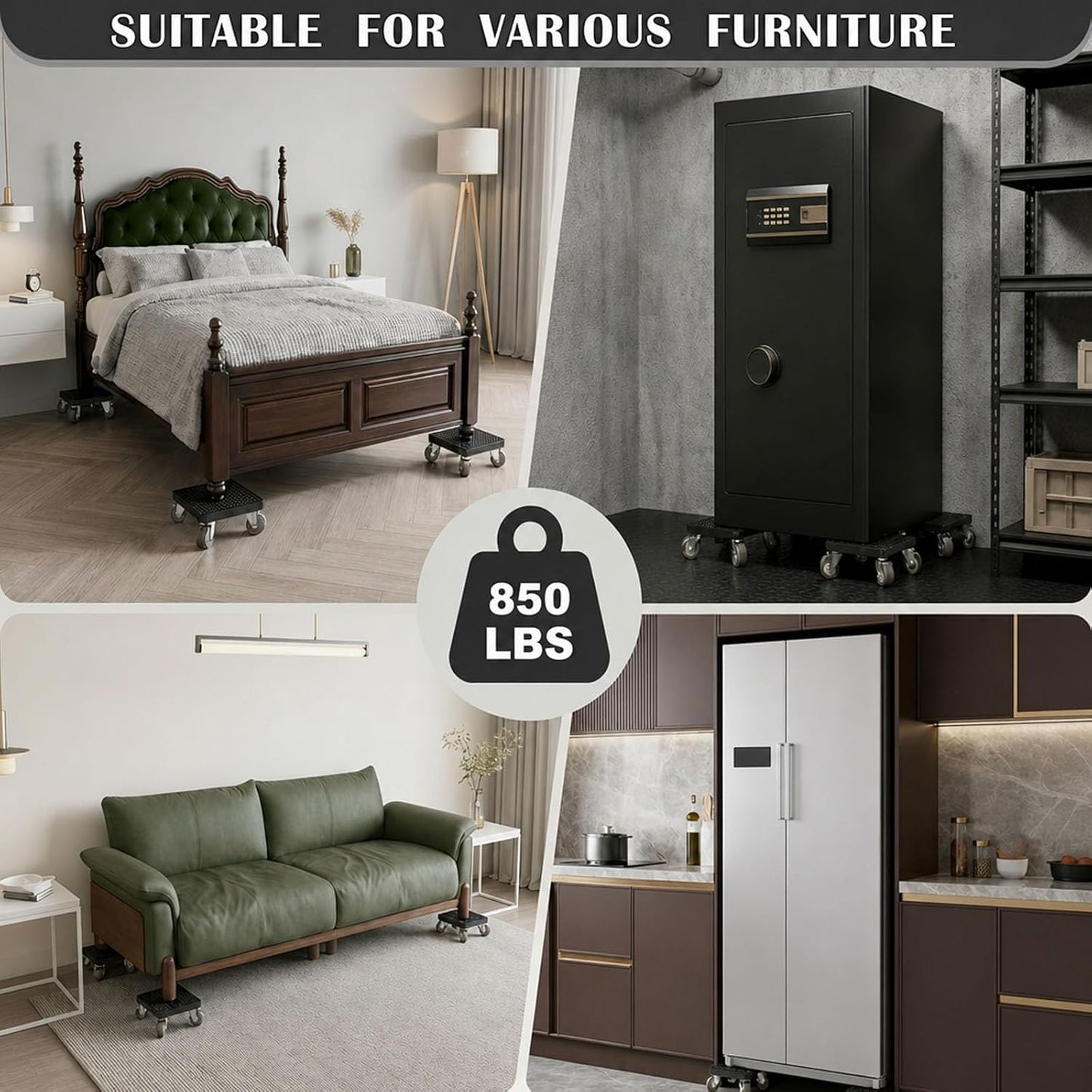 New Upgrade Furniture Sliders Furniture Movers with 4 Wheels, Furniture Lift Mover Tool Set with 360° Rotatable, Furniture Dolly for Moving Heavy Duty Sofa, Bed, Maximum Load 850LBS