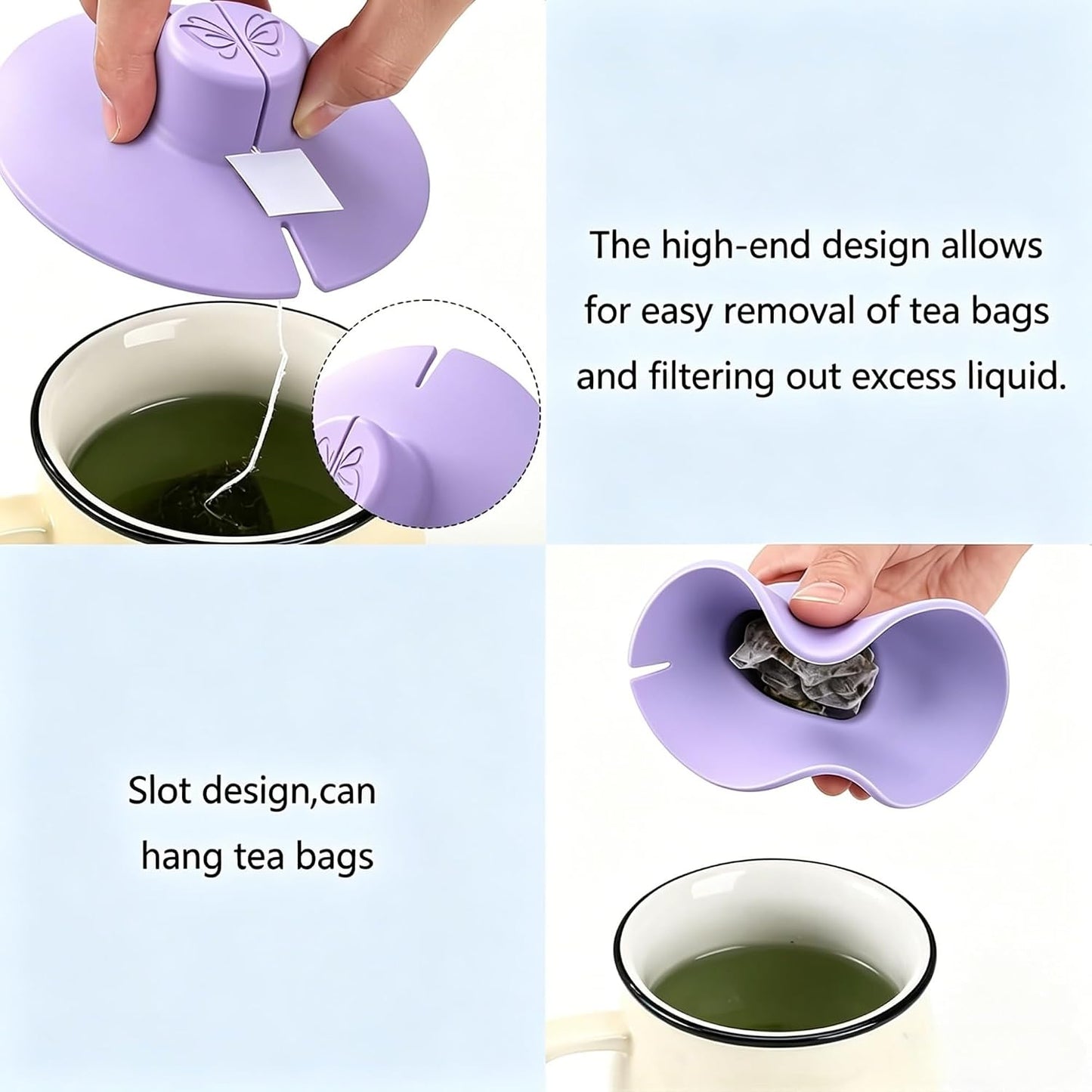 Silicone Tea Bag Holder for Mug to Prevent String Slipping, Light Green Tea Bag Squeezer Cover Lid, Reusable Teacup Steeping Accessory