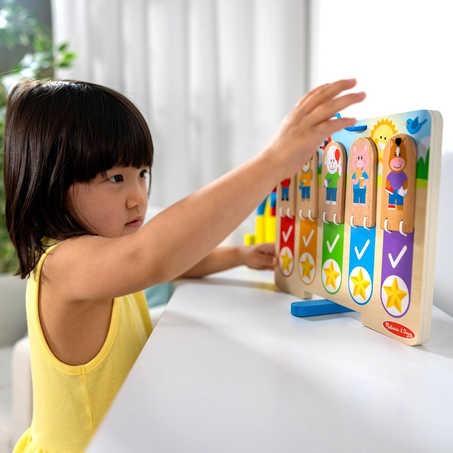 Melissa & Doug My Daily Routines Chart, Wooden Daytime and Nighttime Habit Tracker with Multi-Lingual Stickers, Hands-On, Screen-Free Preschool Toys for Girls & Boys Ages 3+ - FSC Certified