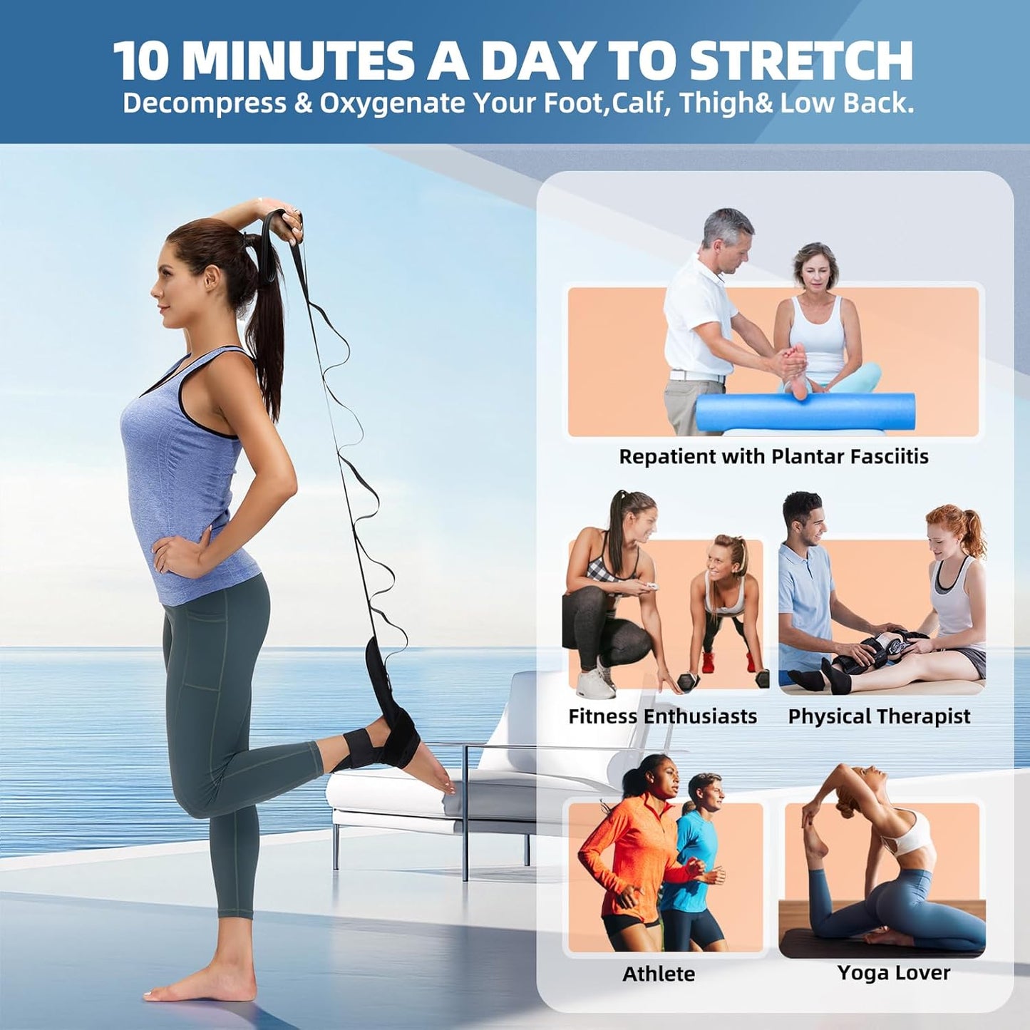 Foot and Calf Stretcher Stretching Strap For Plantar Fasciitis, Heel Spurs, Foot Drop, Achilles Tendonitis & Hamstring. Yoga & Leg Stretch Strap. (Red)